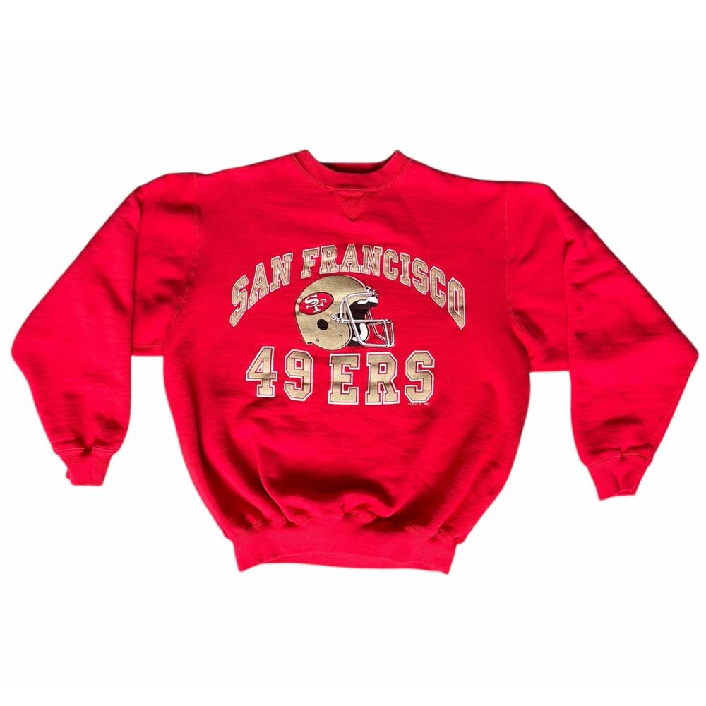 VTG 90's Logo 7 Cotton Blend San Francisco 49ers Red Crewneck Sweatshirt Sz L  .